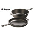 Double use cast iron saucepan with vegetable oil